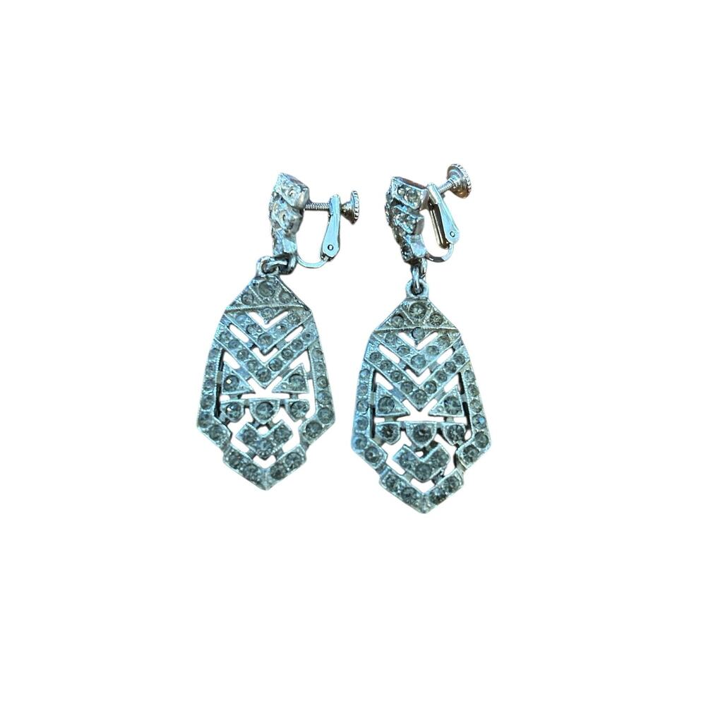 Vintage Castlecliff Rhinestone Art Deco Screw Back Earrings